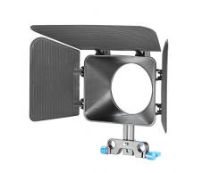 Neewer 15 mm - Caja mate de rieles de carril para cámara réflex digital, sistema de producción de película de video de videocámara, Negro con perilla azul