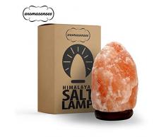 AROMASENSES Lámpara de Sal del Himalaya (1-2 kg) con Base de Madera, Cable y Bombilla - Natural 100% - Hecha a Mano.
