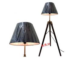 Réplica náutica Hub, lámpara de pie trípode de latón antiguo