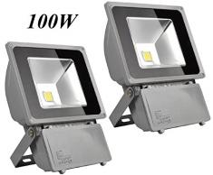 Leetop 2X 100W Foco LED Proyector de Luz Lámpara IP65 Impermeable Iluminación Interior y Exterior del jardín al aire libre, patio, terraza. Blanco Cálido