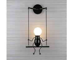 FSTH Creativo Lámparas de Pared Simple Fashion Doll Swing Lámpara de Pared Moderna Apliques de Pared Metal Lámpara de Pared para Dormitorio, Escalera, Pasillo, Restaurante, Cocina E27 (Negro)