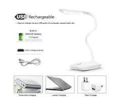 Weehey White LED USB Recargable Regulable Eye-Caring lámpara de Escritorio Touch Control lámpara de Mesa con 360 ° Cabeza giratoria Flexible Manguera para estudiar Lectura de Trabajo