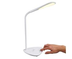 Lámpara de escritorio LED con estación de carga inductiva para smartphone, inalámbrica, color blanco (cargador de inducción, inalámbrico, lámpara de mesita de noche, función táctil, temporizador)