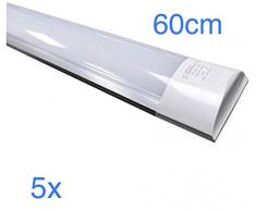 Pack 5x Lámpara Luminaria 60 cm 20w. Color blanco frio 6500K. Tubo led integrado T8. 1700 lumenes. Pantalla led slim. A++