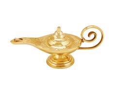 Lámpara mágica oriental de Aladdín de aceite Jini 19 cm Dorada | hecha de latón macizo | Lámpara del Genio de Aladín Decoración india árabe para adornar mesas nupciales o decorar ventanas