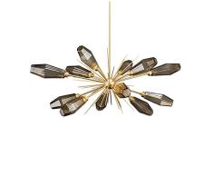 Nórdico Sputnik Chandelier Moderno Acabado De Latón Lámpara Colgante Con Gris Ahumado Pantalla De Cristal,Polígono Vidrio Lampara De Techo G9 Lámpara De Araña Bronce Amarillo+gris Ahumado 12 Luces