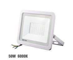 POPP® Foco Proyector LED 50W para uso Exterior Iluminación Decoración 6000K luz fria Impermeable IP65 Blanco transparente y Resistente al agua. (50)