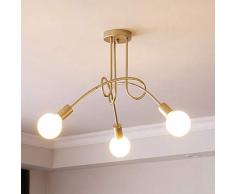 Vintage Sencilla Lámpara de techo Creative Moderna Luz de Colgante Metal Iluminación 3 Brazos (Dorado)