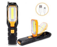 Haofy Luz de Trabajo LED COB, Lámpara de Inspección USB Recargable con 4 Modos, Lámpara de Trabajo Portátil con Base Magnética y Gancho, Linterna de Trabajo para Hogar, Taller, Automóviles, Camping