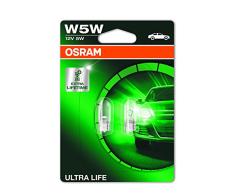 OSRAM ULTRA LIFE W5W, Lámpara halógena, luz de matrícula y de posición, 2825ULT-02B, automóvil de 12 V, ampolla doble (2 unidades)