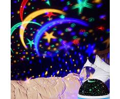 Lámpara de luz nocturna, Omitium estrellas proyector romántico Luz nocturna LED Giro de 360 grados 4 LED Lámparas de luz con cable USB para dormitorio, cumpleaños, fiestas - Azul