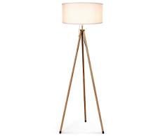 Albrillo Lámpara de Pie Clásica - Lámpara de Pie Trípode Moderna con Grano de Madera, Pantalla Blanca y Bombilla máx.60W, Lámpara de Pie Metálica de E27, 156 cm para Salón Dormitorio Oficina