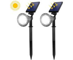 Luz de jardín Luz solar Foco solar 2 piezas Blanco 6000K Solar inalámbrico al aire libre Proyector al aire libre para jardín de jardín