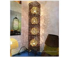ZUOAO Sudeste de Asia y lámpara de Suelo del Dormitorio Sala de Estar lámpara de pie de ratán iluminación del Restaurante del Hotel Club de Ocio lámpara de pie Creativa,Black