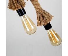 Lámpara de techo con forma de cuerda de cáñamo vintage, AC 220 V Casquillo E27 (sin bombilla) para el salón, lugares abiertos, decoración rústica (1M(0.5+0.5M) Doble zócalo)