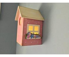 Lámpara infantil casita de pájaro rosa