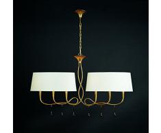 Mantra - Lámpara colgante 2 brazos y 6 luces, colección Paola 3541. Color Oro y pantalla en crema.