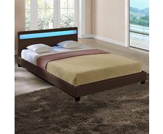 Corium Cama Elegante de Matrimonio tapizada en Piel sintética - con Sistema de iluminación LED - 140x200cm (marrón Oscuro) - diseño Moderno