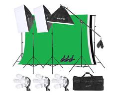 Andoer Iluminación Fotográfica Softbox Kit, Sistema de Montaje de Estudio Fotográfico, Retratos y Video, con Sistema de Soporte de 2m x 3m para Fondos en Movimiento con Bolsa de Transporte