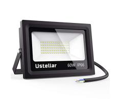 Ustellar 60W Foco LED, Proyector LED Exterior Impermeable IP66, 4800lm Foco LED Iluminación, Blanco Natural 5000K, LED Seguridad Exterior para Patio, Jardín, Piscina (DEKRA Probado)