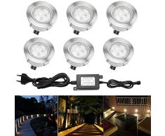 6pcs Luz LED Foco empotrable al Aire Libre 1W IP67 Impermeable Iluminación para Exterior Jardín Patio Césped Paisaje (blanca cálida)