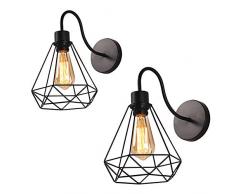 2 Piezas Lámpara De Pared Vintage Industrial Diamante Negro Jaula Metal Techo Accesorio De Iluminación Retro Aplique Decoración Interior para Sala De Estar Cocina Pasillo Dormitorio