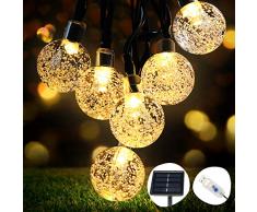 Guirnaldas Luces Exterior Solar, OMERIL Cadena de Luces USB Recargable con 50 LED Bola, 8 Modos de Luz y IP65 Impermeable, 8M Luz Navidad para Decoración, Hogar, Jardín, Arboles, Patio, Bodas, Fiesta