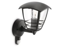 Philips myGarden Creek - Aplique de exterior con sensor de movimiento, empotrado, casquillo gordo E27, bombilla no incluida, 28.5 cm, color negro