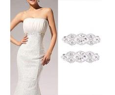 Apliques nupciales de 2 piezas Apliques de diamantes de imitación transparentes, Correa nupcial de cristal Apliques de plata (Diamante blanco plata)