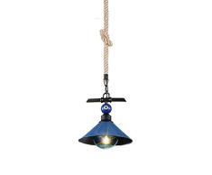Pointhx Colgante de Billar Luminaria Edison E27 Lámpara Colgante de 1 luz Nostalgia Tejida a Mano Cuerda de cáñamo Colgante Droplight para Restaurante Loft Bar Decoración (Color : Blue)