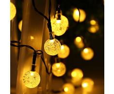 Qedertek Guirnaldas Luces Exterior Solar, Cadena de Bola Cristal Luz para Exterior, 6M 30 LED, Guirnalda Luminosa Impermeable, Luces Decoración para Jardín, Casa, Bodas, Jardine (Blanco Cálido)
