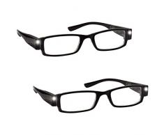 La Compañía Gafas De Lectura Pack 2 Iluminado LED Noche Lectores De Luz Hombres Mujeres Negro LL1-1 +1,00