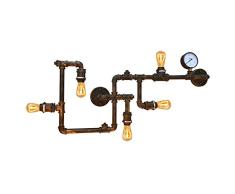 BarcelonaLED Aplique de pared/techo Lampara Vintage Industrial Retro de Color Bronce Envejecido Estilo TuberÃ­a Cobre con 5 casquillos E27 para Interior SalÃ³n Bar CafeterÃ­a Bombilla Edison
