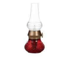 LED sin Llama Vela Farol, Vintage Aceite Lámpara de Mesa Queroseno Lámparas con Fundir Encendido/Apagado Control, Dimmeable Luz de Noche, Decorativo Recargable Noche Luz - Rojo