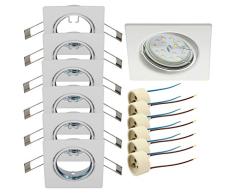 Trango Conjunto de 6 Foco empotrable TG6729-066S en blanco cuadrado Luminaria empotrada I foco de techo I luminaria de baño I foco, con 6x enchufe GU10 directo de 230 V adecuado para LED I halógeno