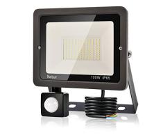 100W Foco LED Exterior con Sensor Movimiento, bapro Proyector LED Exterior 10000LM Floodlight Impermeable IP65 Blanco Frío 6000K, Alto Brillo Iluminacion Exterior para Jardín, Garaje, Fábrica, Almacén
