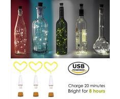 LED Corcho Botella Luces, USB Con Recargable, 1,9 m 20 LED, Cobre Alambre Cadena Estrellado LED Luces para DIY, Casa Cocina, Boda, Halloween, Navidad, Partido Decoración (Blanco Cálido, 3 Piezas)