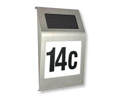 MCTECH® LED solar Número de Casa Lámpara de Acero Inoxidable Solar Número de Casa Número de Casa iluminado con interruptor crepuscular y amorphem Silicio de panel solar
