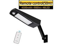 Luz Solar 48 LED 4500mAh 900lm IP65 Impermeable Luces de Seguridad al Aire Libre con Soporte y Control Remoto, Sensor de Movimiento Infrarrojo 120° Focos Solares Exterior Para Jardín - Luz blanca