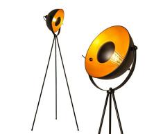 BarcelonaLED LÃ¡mpara de pie trÃ­pode proyector metÃ¡lico negro con foco de reflejo dorado DecoraciÃ³n Vintage NÃ³rdica Retro con interruptor de pie casquillo para bombilla E27 SalÃ³n Dormitorio y Estudio