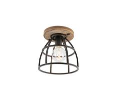 QAZQA Plafón industrial negro con madera - Arthur Acero/Redonda Adecuado para LED Max. 1 x 60 Watt