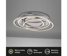 Briloner Leuchten - Lámpara led de techo, lámpara de techo regulable con función de memoria, 60 W, 4800 lúmenes, 3000 Kelvin, cromo-aluminio, 546 x 95 mm (diámetro x altura)