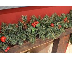 Guirnalda de Navidad para escaleras de chimenea, guirnaldas de Navidad, decoraciones con diseño de bayas rojas, conos de pino y árbol de Navidad, 2,7 m