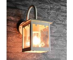 Lámpara de pared resistente de color crema, E27, hasta 60 W, 230 V, lámpara de pared, forma de farolillo, de metal, para jardín, terraza, camino, iluminación exterior