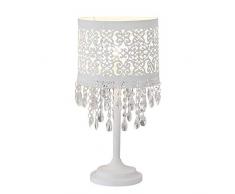 Lámpara de mesa Marrakech, color blanco de metal con diseño oriental y cristales, soporte de lámpara, pantalla de lámpara