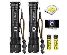 ShineTool XHP50 Linterna LED de 2 unidades, alta lumen, recargable por USB, linterna resistente al agua con zoom, luces de emergencia para exteriores con indicador de energía + batería recargable