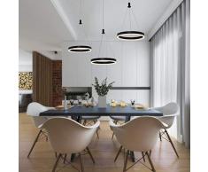 LED Redondo Colgante de Luz 3 Luces Moderno Luminaria Regulable 48W Pendiente de Lámpara Restaurante Comedor Lámpara De Suspensión Acrílico, Aluminio Negro Dormitorio Iluminación 3000-6000K Ø20CM