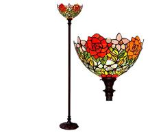 Tiffany De Pie Lámpara De Pie 72 Pulgadas De Alto, Stained Glass Rose Light Shade Antiguo De La Vendimia Habitación Sala De Lectura Del Vector Conjunto Antiguo De La Vendimia
