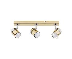 MiniSun – Plafón de techo con 3 focos – regleta de luz en cromo color dorado.