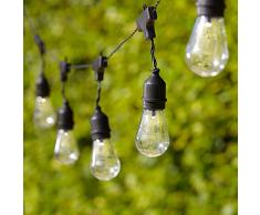 Lights4fun - Cadena Solar de 15 Bombillas Transparentes con LED Blanco Cálido
